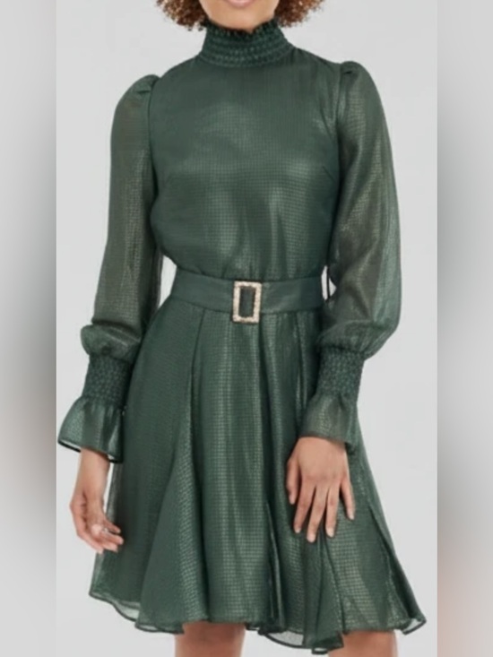 Lavender Brown Dresses & Skirts - Lavenders Brown             Emerald Green High-Neck Belted Long-Sleeve Dress